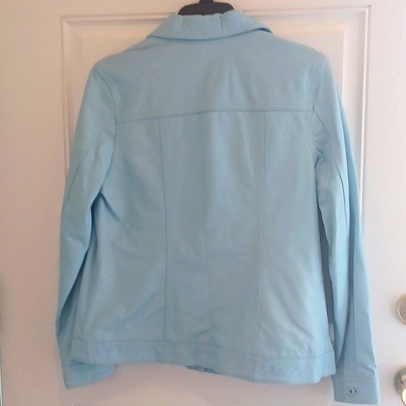 Denim & Co 100% Genuine LAMBSKIN LEATHER Jacket  Light Aqua NWOT - Picture 3 of 5